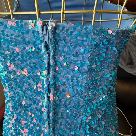 Women's Poppies and Roses Blue Sequin Mini Dress Size 10 - Picture 4 of 16